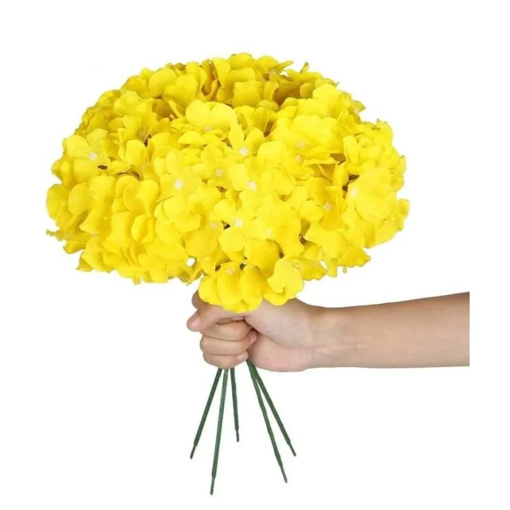 10 pack Yellow Silk Hydrangea Flower Floral with Stems Wedding Home Bouquet